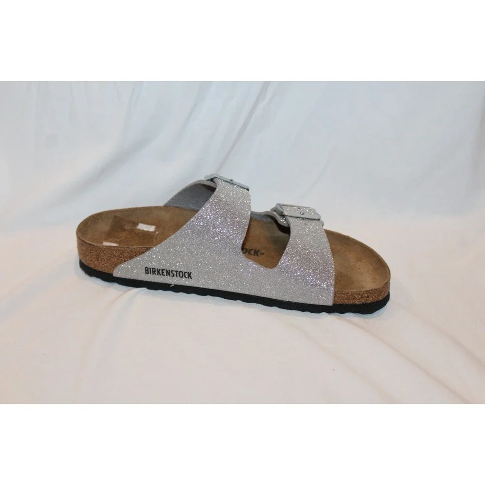 Birkenstock Women's Arizona Leather Sandals Silver Glitter NIB SZ 37 Narrow